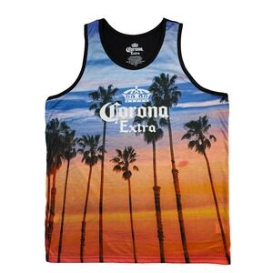 Corona Extra Tank Top Men's Large Palm Trees Sunset Tropical Beach